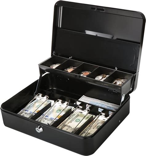 Buy Polspag <strong>Cash Box</strong> with Lock and 2 Keys, Metal Money <strong>Box</strong> with <strong>Cash</strong> Tray, Lock Safe <strong>Box</strong>, 4 Bill/5 Coin Slots, 11. . Amazon cash box